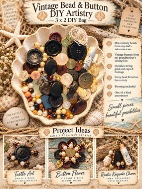 Vintage Bead & Button DIY Artistry Kit - Neutral Brown & Cream